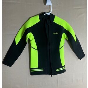 Goldfin Wetsuit Jacket Size 8 Neon Yellow Black 2mm Neoprene Front Zip Top Surf